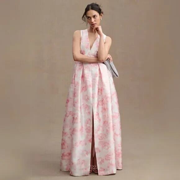SACHIN & BABY BROOKE V-NECK SLEEVELESS LONG PINK FLORAL GOWN SZ‎ 20W NWT $825 - Picture 4 of 10